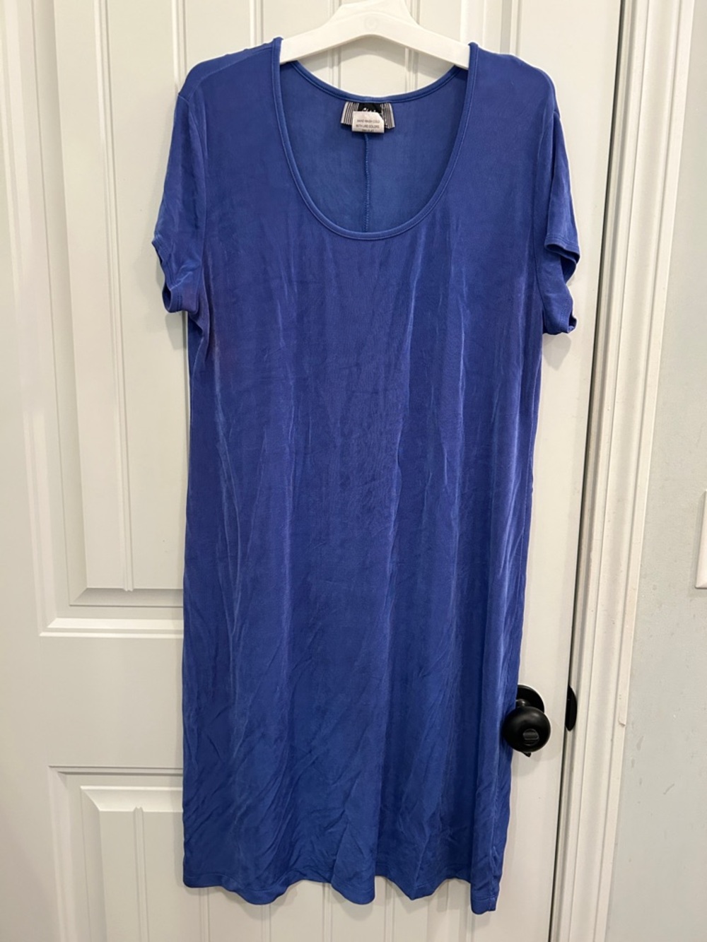 Slinky Brand Cobalt Blue Scoop Neck Short Sleeve Tunic Dress